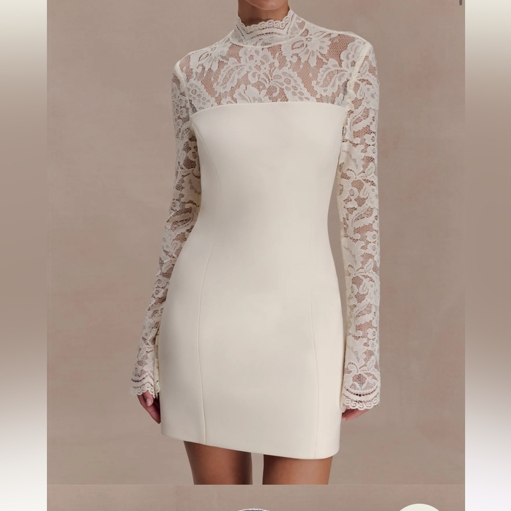 Meshki Aurelie Long Sleeve Lace Mini Dress - Ivory